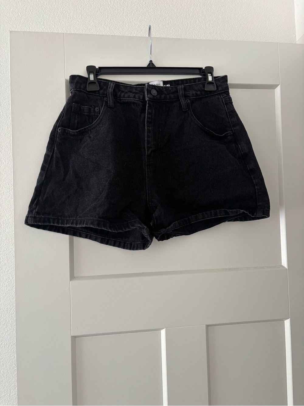 Princess Polly Black High-Waist Denim Shorts